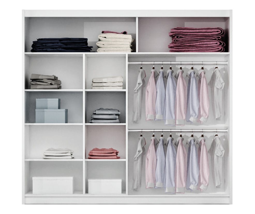 Szafa przesuwna VISTA 203 dwudrzwiowa lustro półki drążki wnętrze