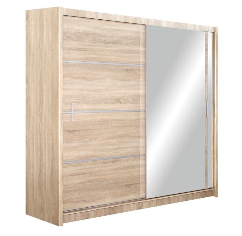 Szafa przesuwna VISTA 203 dwudrzwiowa lustro półki drążki dąb sonoma