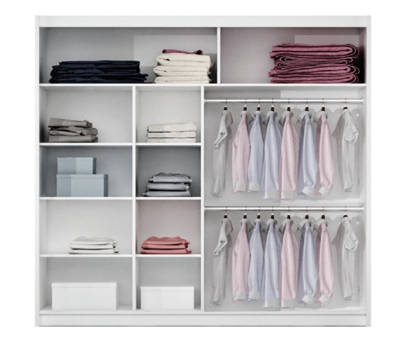 Szafa przesuwna VISTA 203 dwudrzwiowa lustro półki drążki wnętrze