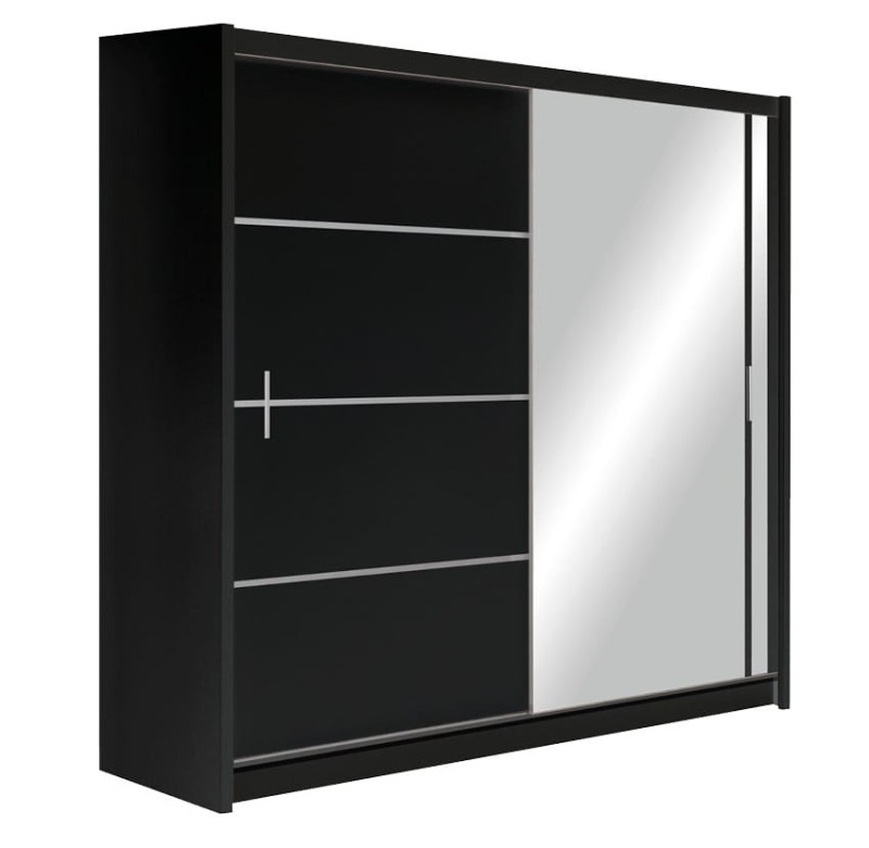 Szafa przesuwna VISTA 203 dwudrzwiowa lustro półki drążki czarna