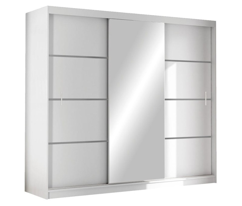 Szafa przesuwna VISTA 250 trzydrzwiowa lustro półki drążki biała