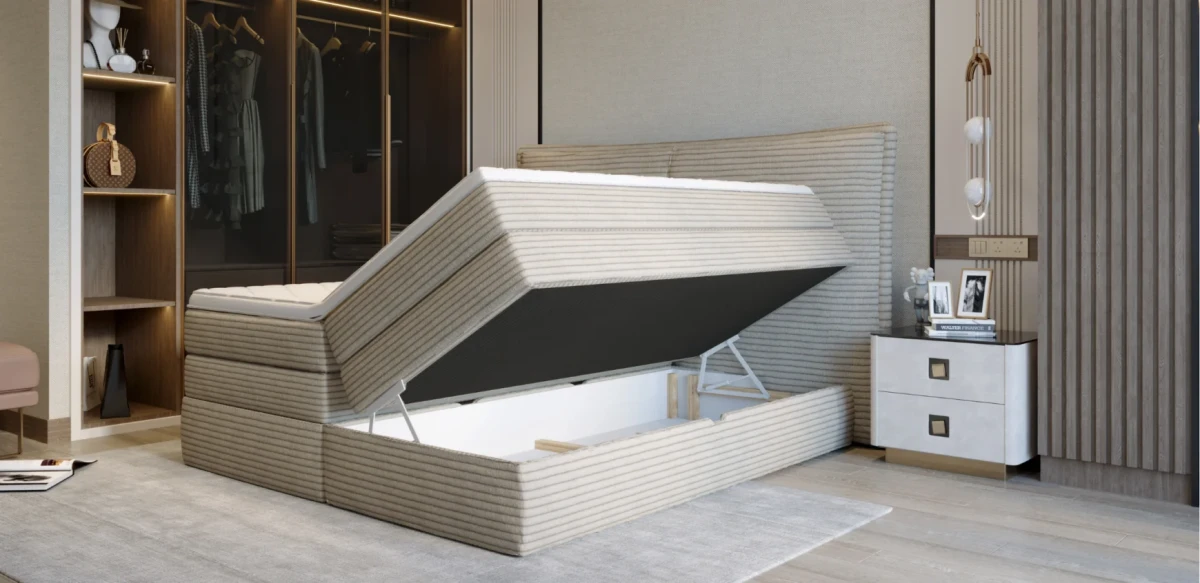 Łóżko MADDEN powierzchnia spania 140 x 200 cm Pojemnik na pościel Do Sypialni Wysoka jakość