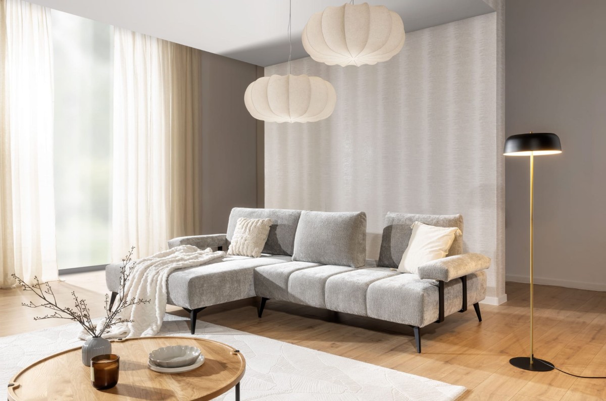 Narożnik Nowoczesny Lewostronny VINCENZO Elektryczna Funkcja Relaks oraz Przesuwna Regulacja Oparcia w Salonie