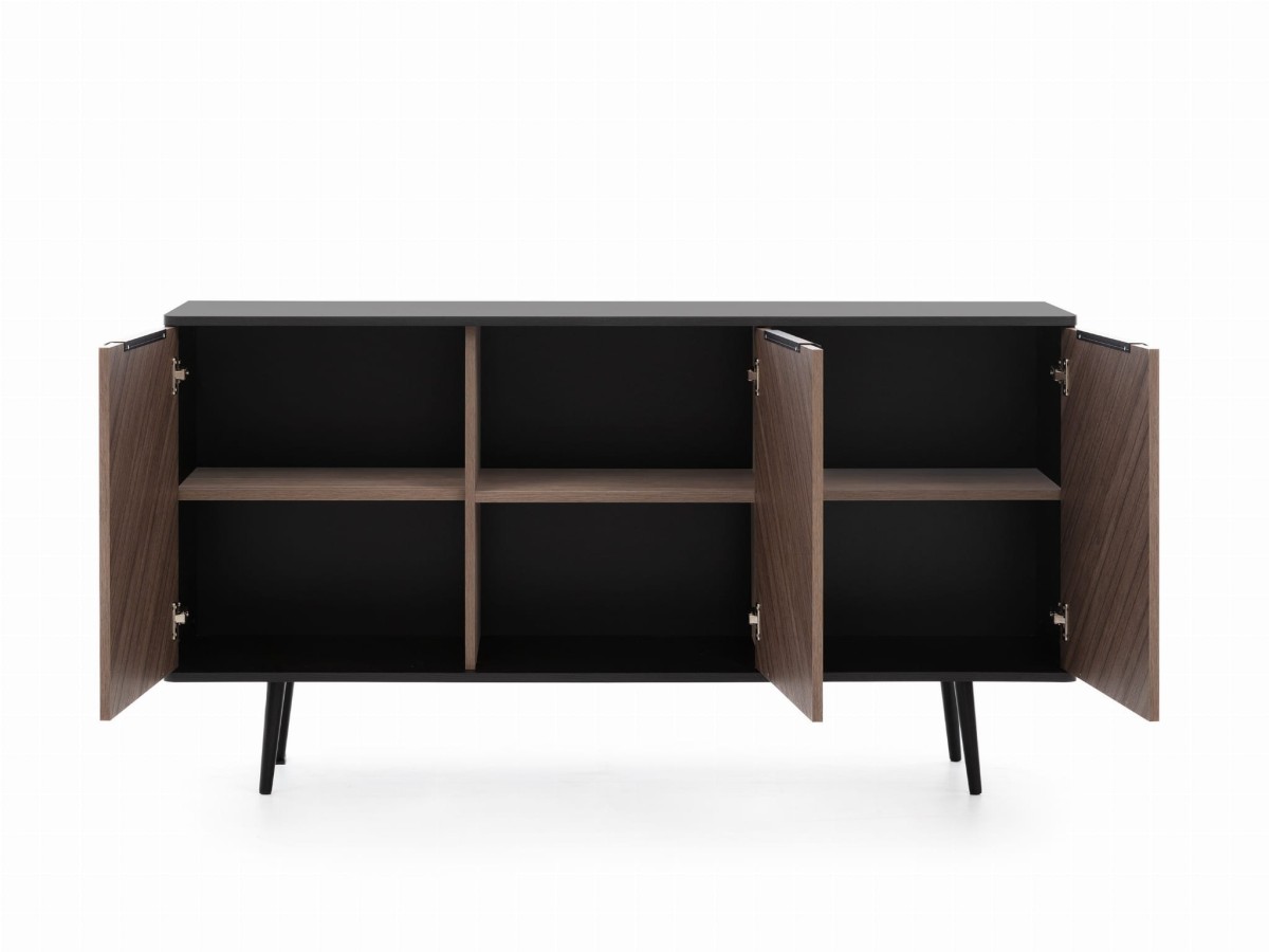 Komoda PINELLI PN K3D Do Salonu Pokoju Wyysokie nóżki  Czarny grafitCaptains Deck Otwarta Środek Wnętrze.jpg