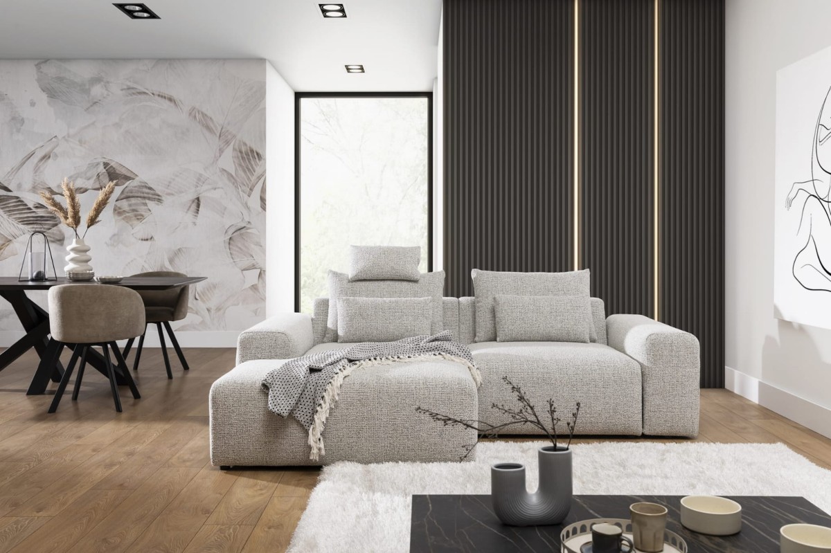 Nowoczesny Narożnik BASTIA S MINI Modułowy OBL+1,5BP 246 cm w Salonie