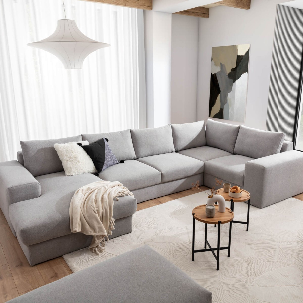 Duży Nowoczesny Narożnik HERMES XL 365 cm Modułowy OBL+3+R+1BP w Salonie
