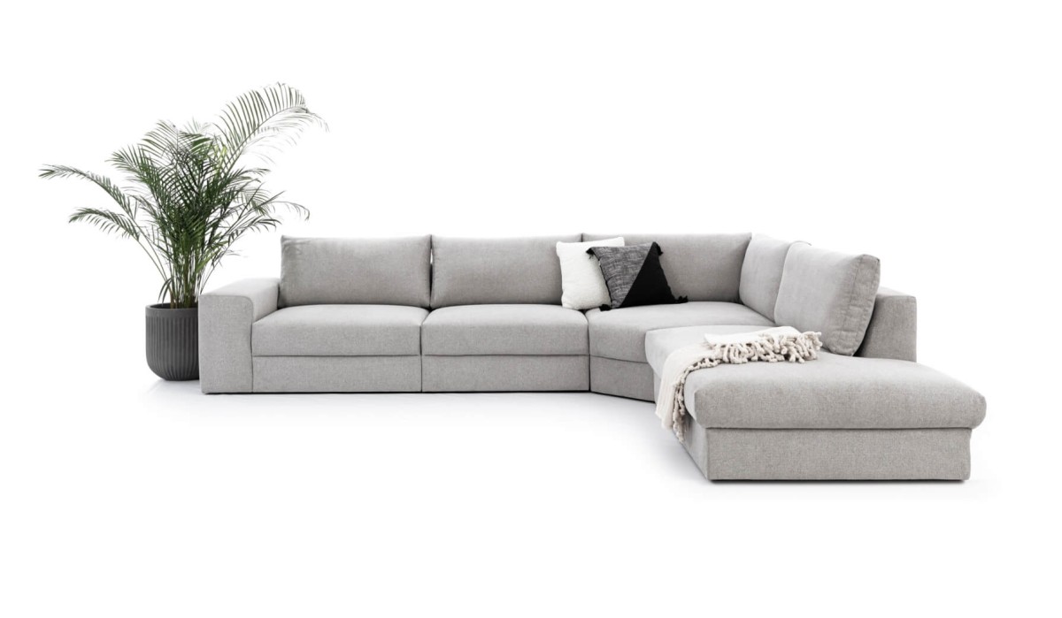 Zdjęcie Prezentujące Prawostronny Modułowy Narożnik HERMES L 346 cm OL+RXL+1,5+1,5BP w Minimalistycznej Aranżacji