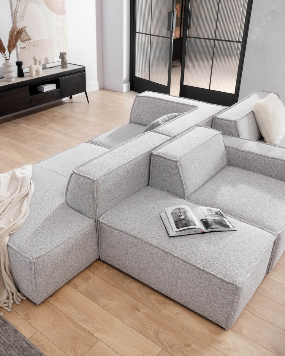 Modułowa Komfortowa Sofa FONDY PUFA+1+OL+R+1 w Salonie