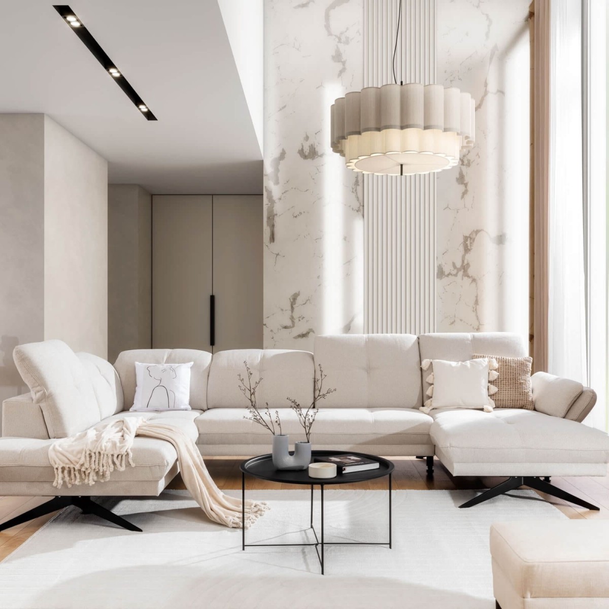 Lewostronny Narożnik MARBELLA XL Modułowy OBL+2,5+OP MINI na Wysokich Nóżkach do Salonu