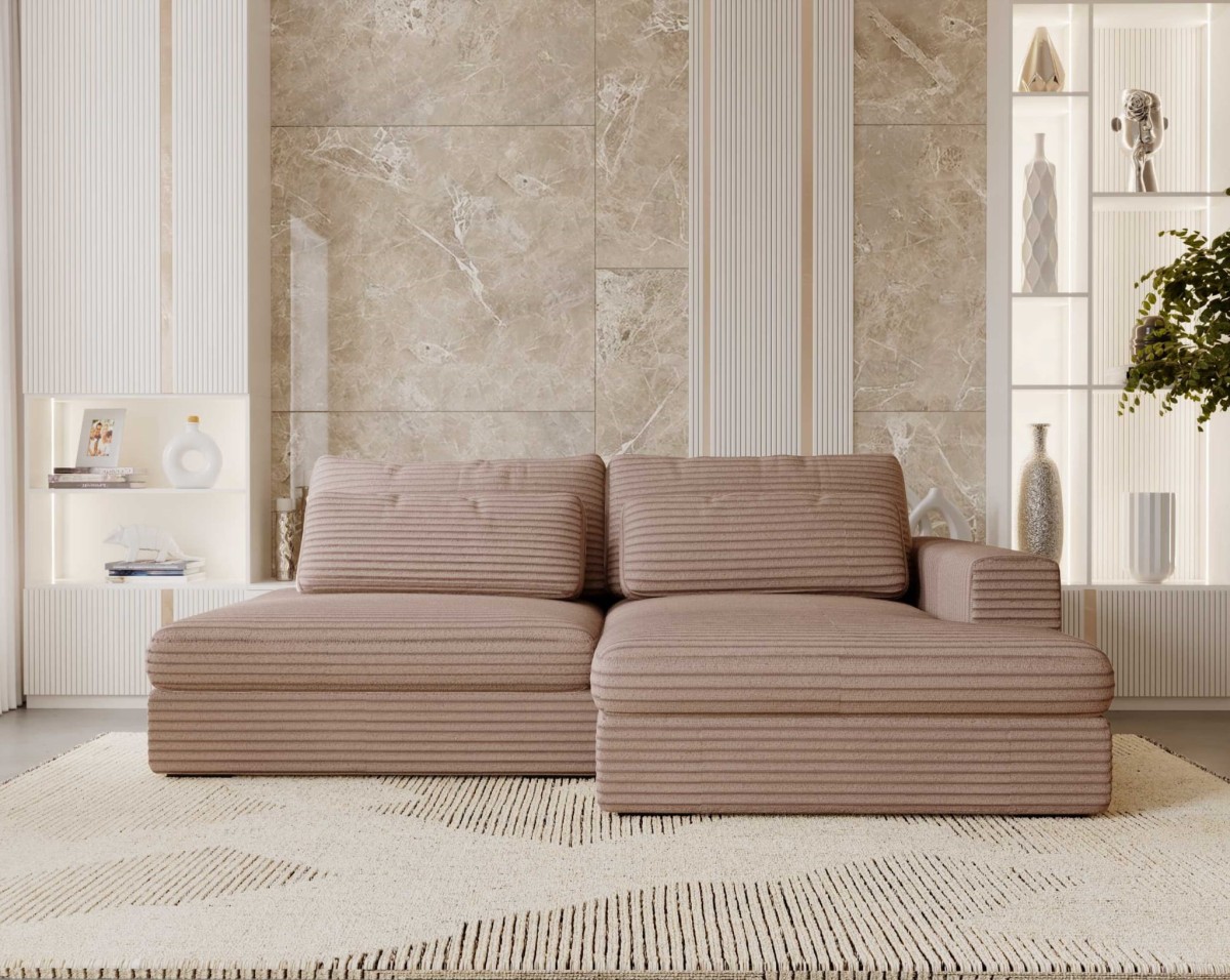 Narożnik LEIDA Karmelowy Rozkładany Funkcja Spania w Salonie