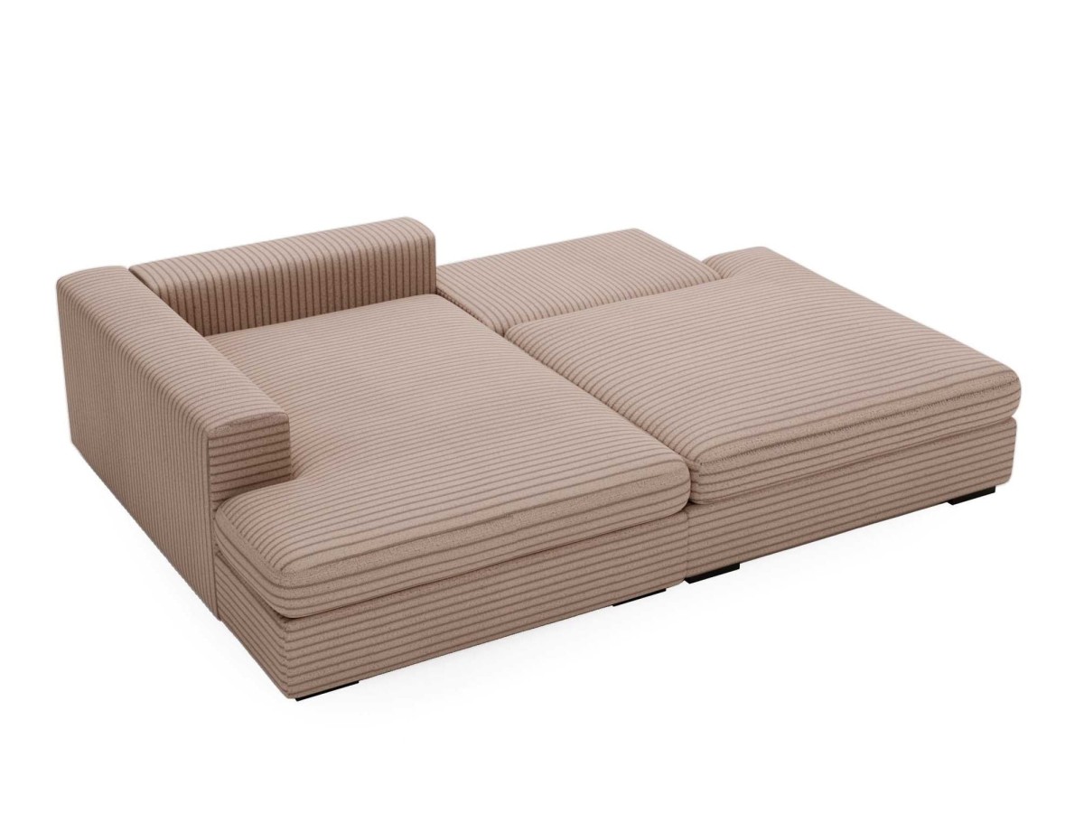 Rozłożona Funkcja Spania w Karmelowym Narożniku LEIDA widok od lewej