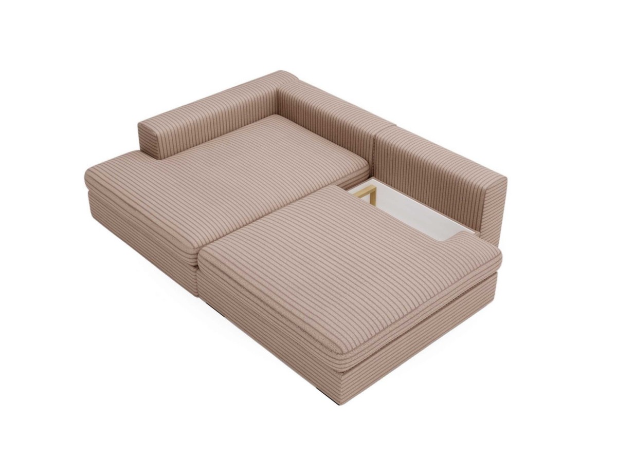 Rozłożona Funkcja Spania w Karmelowym Narożniku LEIDA widok od prawej