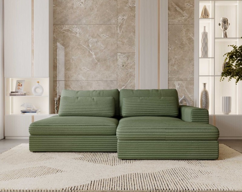 Narożnik LEIDA Zielony Rozkładany Funkcja Spania w Salonie