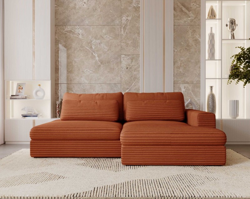 Narożnik LEIDA Ceglany Rozkładany Funkcja Spania w Salonie