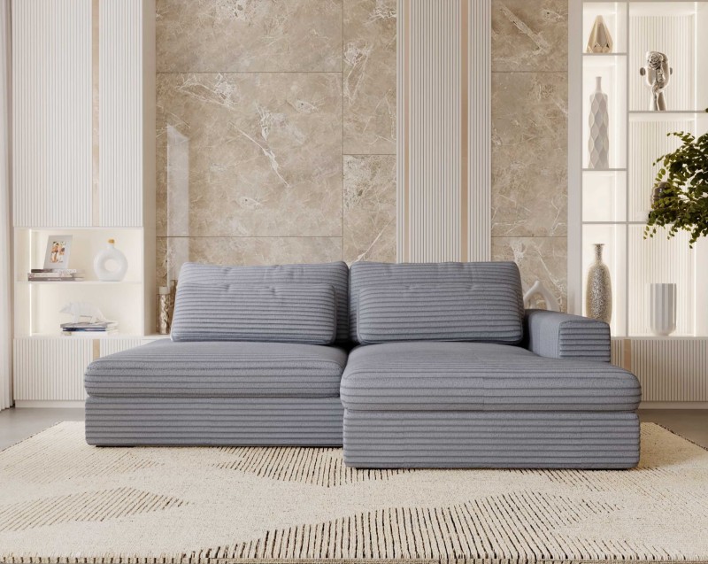 Narożnik LEIDA Szaro-Niebieski Rozkładany Funkcja Spania w Salonie