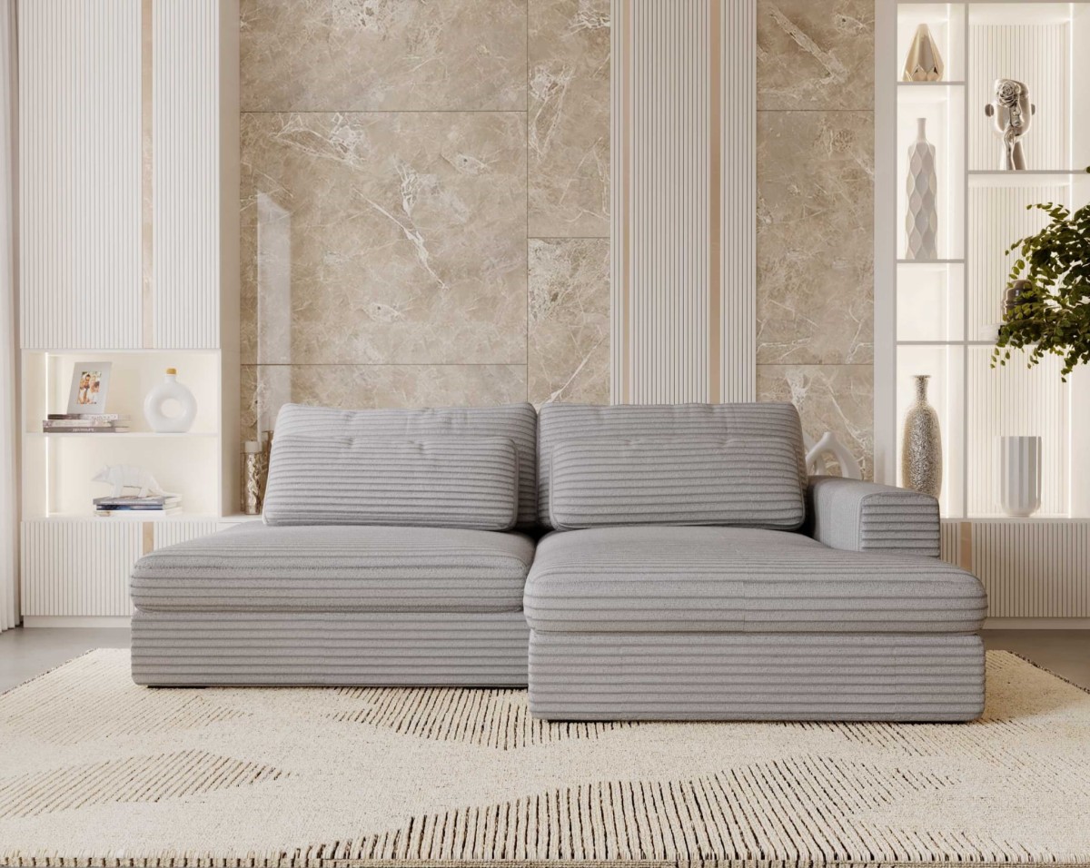 Narożnik LEIDA Kremowy Rozkładany Funkcja Spania w Salonie