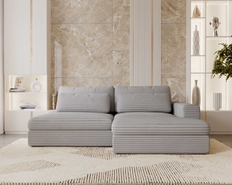 Narożnik LEIDA Kremowy Rozkładany Funkcja Spania w Salonie