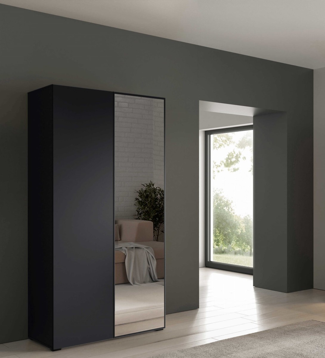 szafa 1m front gladki czarny jedno lustro aranżacja — 100.jpg