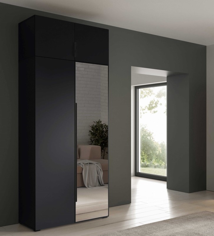 szafa 1m z nadstawką front gladki czarny jedno lustro uchwyt aranżacja — 100.jpg