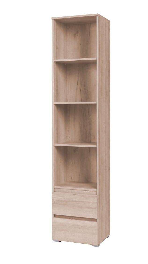 Regał COSMO C01 Słupek Wąski Szerokość 45 cm Wysoki 204 cm Półki 2-Szuflady Dąb Sonoma Do Pokoju Dziecka Salonu Gabinetu Biura Młodzieżowy Uniwersalny