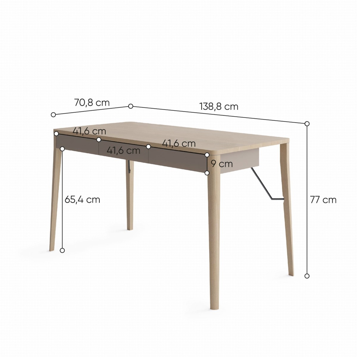 MK1DB_BIURKO DĄB JASNY BEŻ TRZY SZUFLADY SMUKŁE NÓŻKI WYMIARY.jpg