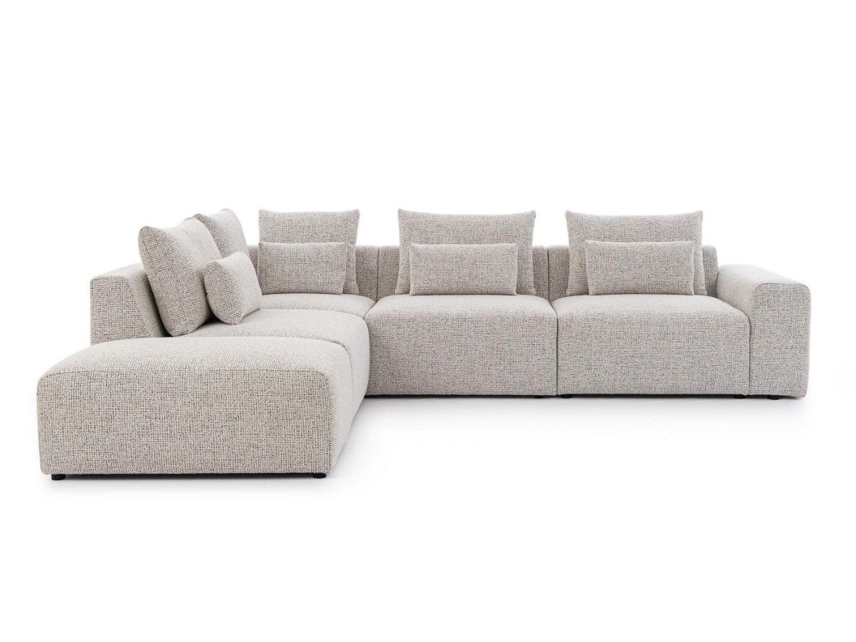 Lewostronny Narożnik BASTIA L 318 cm Modułowy 1,5BL+1,5+R+1,5KP+PUFA na Białym Tle