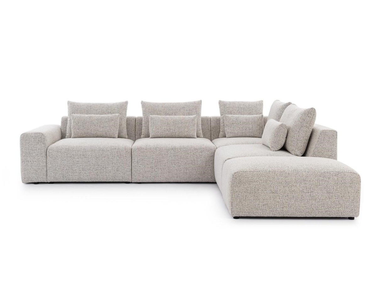 Prawostronny Narożnik BASTIA L 318 cm Modułowy 1,5BL+1,5+R+1,5KP+PUFA na Białym Tle