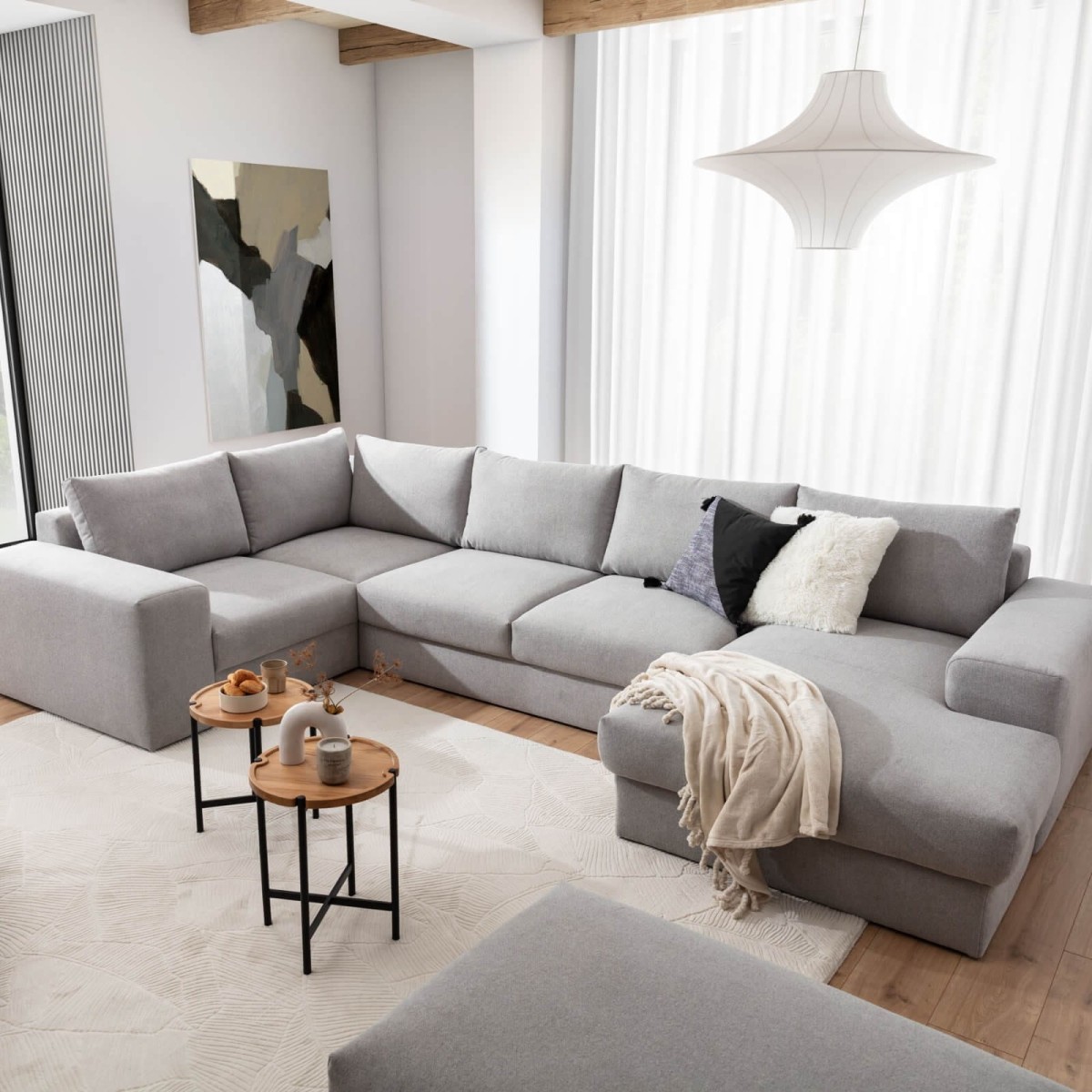 Duży Nowoczesny Narożnik HERMES XL 365 cm Modułowy OBL+3+R+1BP w Salonie